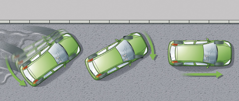 Rule 119: Rear of the car skids to the right. Driver steers to the right